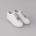 White Casual Lace up Shoes With Sleek Design And Gold Accent Logo