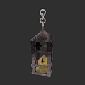 Vintage Metal Lantern with Hanging Chain and Yellow Candle Inside