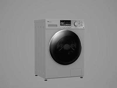 Modern White Washing Machine with Black Circular Door Control Panel and Digital 3d model