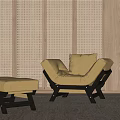 Cozy Single Sofa With Ottoman On Light Rug And Wooden Perforated Wall