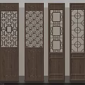 Traditional Chinese Wooden Screens With Carved Lattice Patterns And Decorative Panels