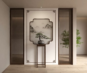 New Chinese Landscape Screen Partition Lattice Partition 3d model