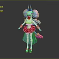 Vibrant 3D Game Anime Character With Pink Blue Long Hair Golden Crown And White Blue Skirt