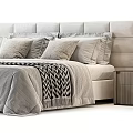 Modern Double Bed With Upholstered Headboard Bedside Tables And Gray Bedspread