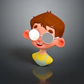 Cartoon Man with Brown Hair Wearing Large Round White Glasses Yellow Shirt Gray Overalls Smiling