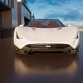 White Sports Car Parked Near Modern Building With Red Seats And Shiny Front Design