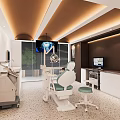 Modern Dental Clinic Interior With Dental Chair Medical Equipment And Ceiling Lights