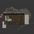 Wooden Platform Structure With Metal Railings Stone Support And Construction Elements