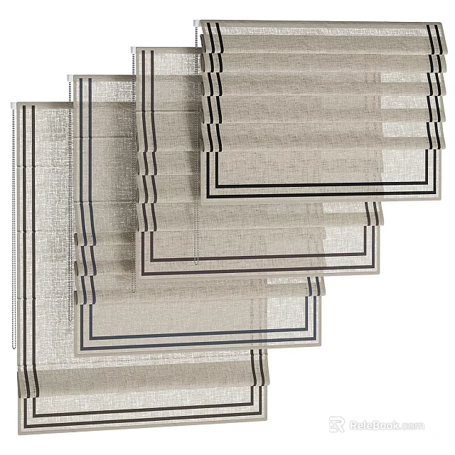 Elegant Modern Layered Window Curtains With Linen Fabric And Black Trim Design 3d model 
