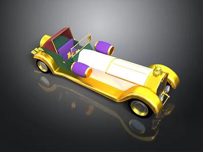 Golden Vintage Convertible Car with Purple Wheels Green Interior Red Top and Luxurious Design 3d model