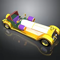 Golden Vintage Convertible Car with Purple Wheels Green Interior Red Top and Luxurious Design
