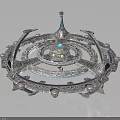Futuristic Space Station Model With Circular Multi layered Metallic Structure And Central Spire 3d model