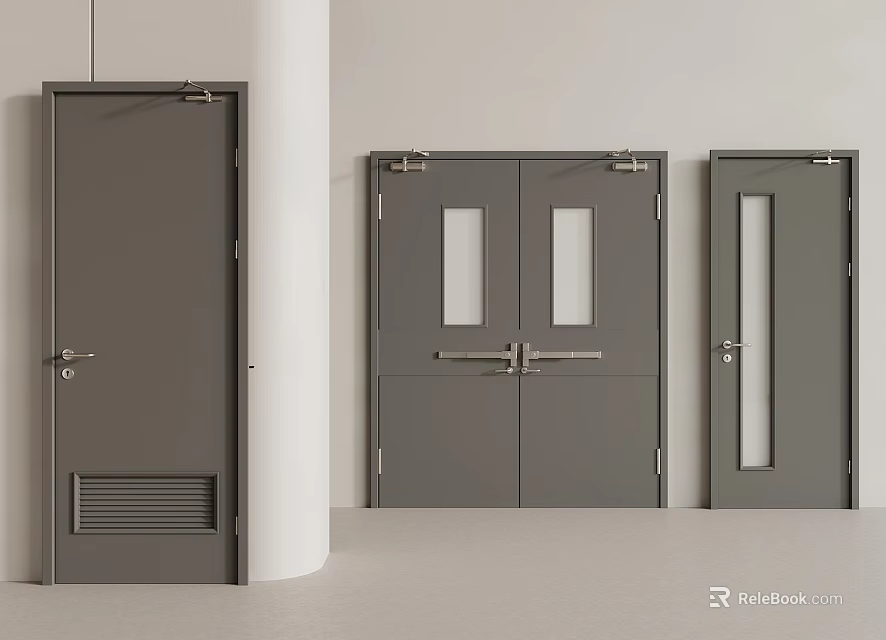 Gray Interior Doors With Various Designs Including Single Double And Glass Panel Options 3d model