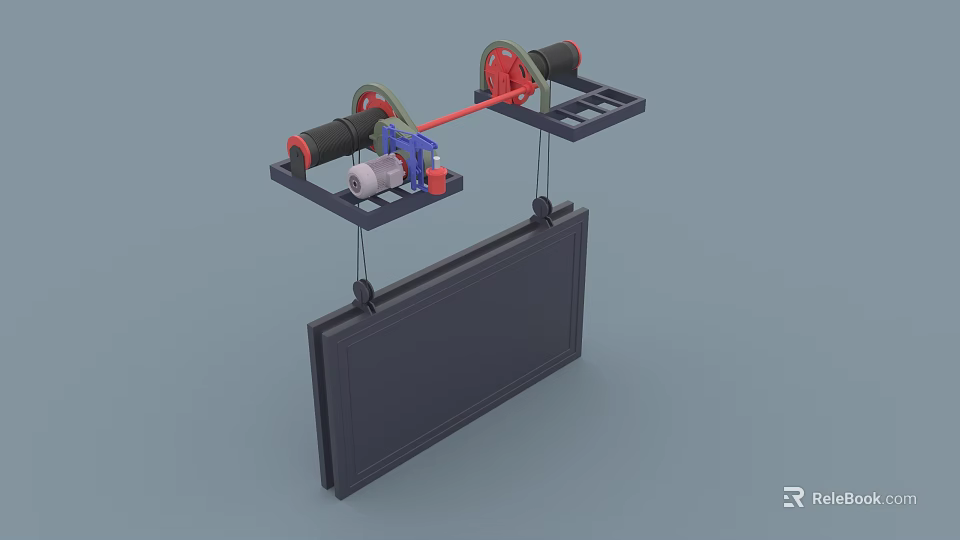 Industrial Equipment With Mechanical Structure Rollers Red Blue Components And Suspended Panel 3d model 