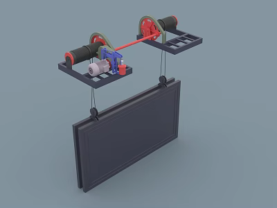 Industrial Equipment With Mechanical Structure Rollers Red Blue Components And Suspended Panel 3d model