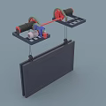Industrial Equipment With Mechanical Structure Rollers Red Blue Components And Suspended Panel