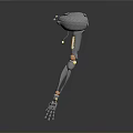 Wizard Wielding Ornate Metal Staff With Colorful Green Blue Details And Beast Claw Base Design