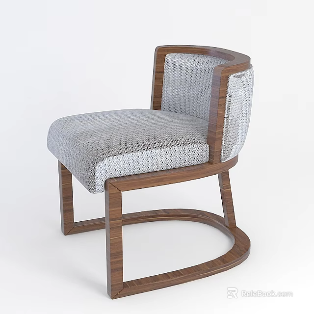Technology Exhibition Hall Modern Chair With Wooden Frame And Gray Textured Cushion Backrest 3d model 