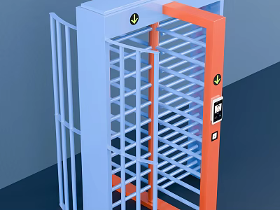 Commercial Turnstile Equipment with Blue Orange Frame and Metal Bars for Access Control 3d model