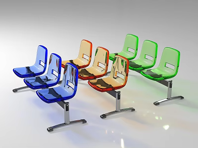 Colorful Modern Outdoor Chairs with Metal Frames and Transparent Seats 3d model