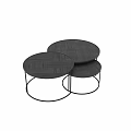 Set Of Three Round Coffee Tables With Black Metal Frames And Textured Surfaces