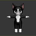 Adorable Black White Cartoon Cat With Big Eyes Pink Ears Standing Arms Outstretched
