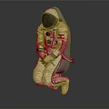 Man In White Spacesuit With Red White Blue Patches Floating Against Dark Background