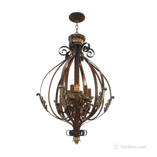 Ornate Vintage Chandelier with Intricate Metal Scrollwork and Candle Style Lights for Elegant Interior Decoration 3d model 