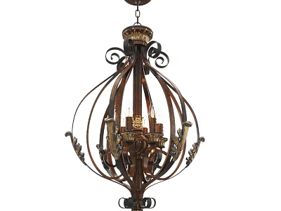 Ornate Vintage Chandelier with Intricate Metal Scrollwork and Candle Style Lights for Elegant Interior Decoration 3d model