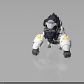 Futuristic Gorilla Character With Headphones Goggles And Mechanical White Black Body Featuring Yellow Triangular Shoulders