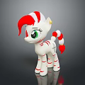 Cute White Pony Toy Figure With Red White Mane Tail Green Eyes And Stripes