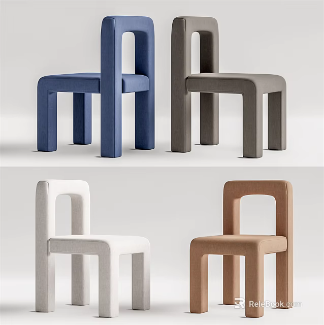 Stylish Leisure Chairs in Blue Gray White and Brown with Modern Minimalist Design 3d model 