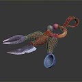 Household Kitchen Tool with Blue Metal Claws Brown Wooden Handles Red Strap and Golden Balls