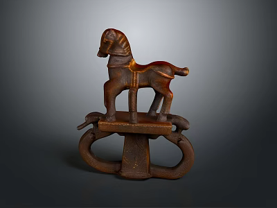 Rustic Iron Horse Sculpture With Decorative Ring Base And Vintage Design 3d model