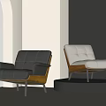 Modern Minimalist Lounge Chairs Black Leather With Wooden Armrests And White Leather With Metal Legs