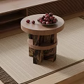 Minimalist Round Wooden Side Table With Irregular Legs Red Fruits On Beige Rug
