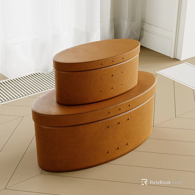 Brown Leather Storage Baskets Stacked With Rivets For Indoor Home Organization 3d model