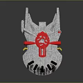 Futuristic Spaceship Model With Gray Red Color Streamlined Design And Yellow Accent Details