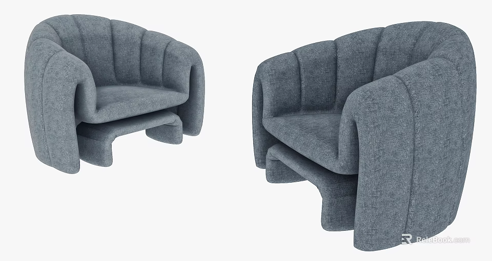 Modern Grey Single Sofa With Curved Armrests And Comfortable Fabric Design 3d model
