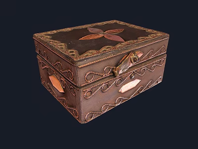 Vintage Carved Wooden Commercial Storage Box With Leaf Decoration And Metal Clasp 3d model