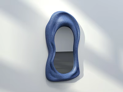 Blue Irregular Shaped Wall Mounted Mirror With Textured Frame And Light Wall Shadow 3d model