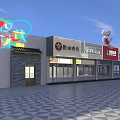 Modern Commercial Street With Multiple Storefronts Balloon Decorations And Shop Signs