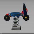 Colorful Spring Rocking Horse With Blue Seat Red Yellow Accents And Black Wheels