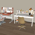 Two Pink And White Study Desks With Chairs Books Computer Organizers On Wooden Floor