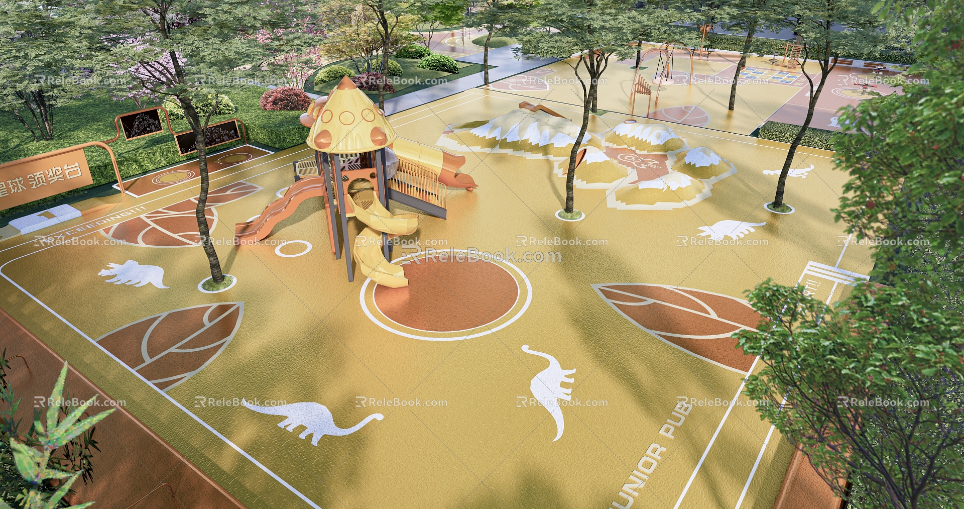 modern children's play area residential area children's play area children's equipment slide plastic field tree pool model