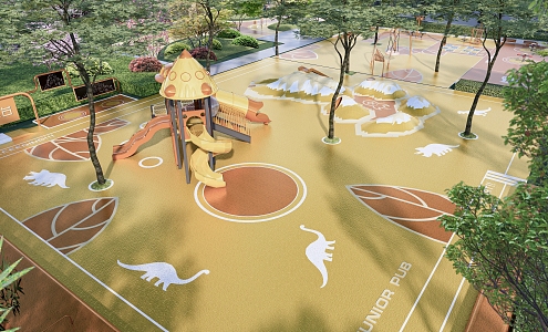 modern children's play area residential area children's play area children's equipment slide plastic field tree pool 3d model