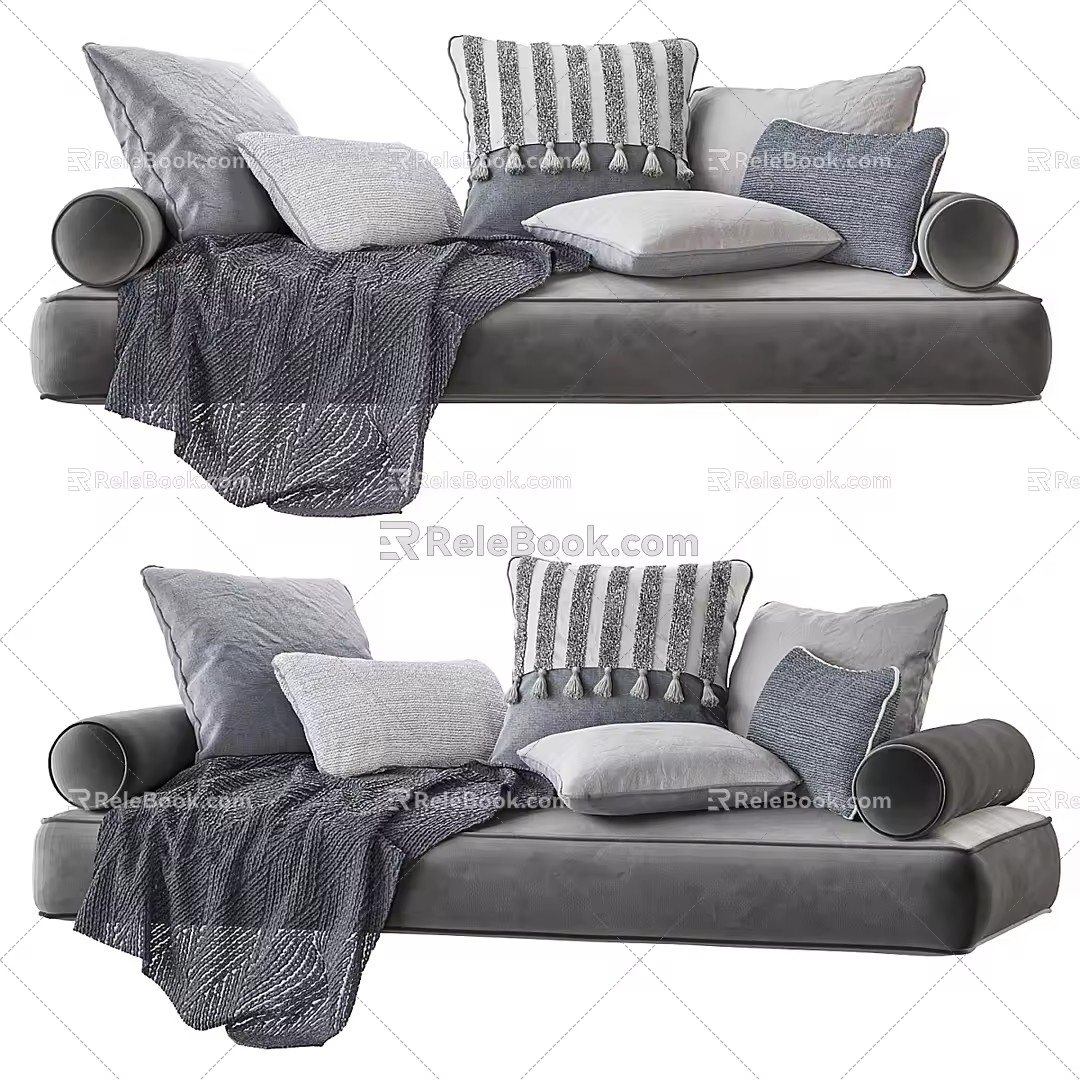 Ethnic style plain striped fabric pillow combination 3d model