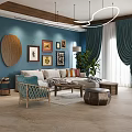 Stylish Retro Fabric Sofa And Wooden Coffee Table Combination For Cozy Beautiful Home Living Room