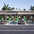 New Energy Charging Station with Multiple Charging Piles and Parked Cars Under Canopy