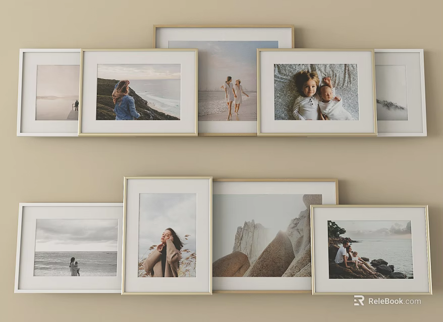 Minimalist Framed Photo Collage On Wall With Family Moments And Scenic Views 3d model 